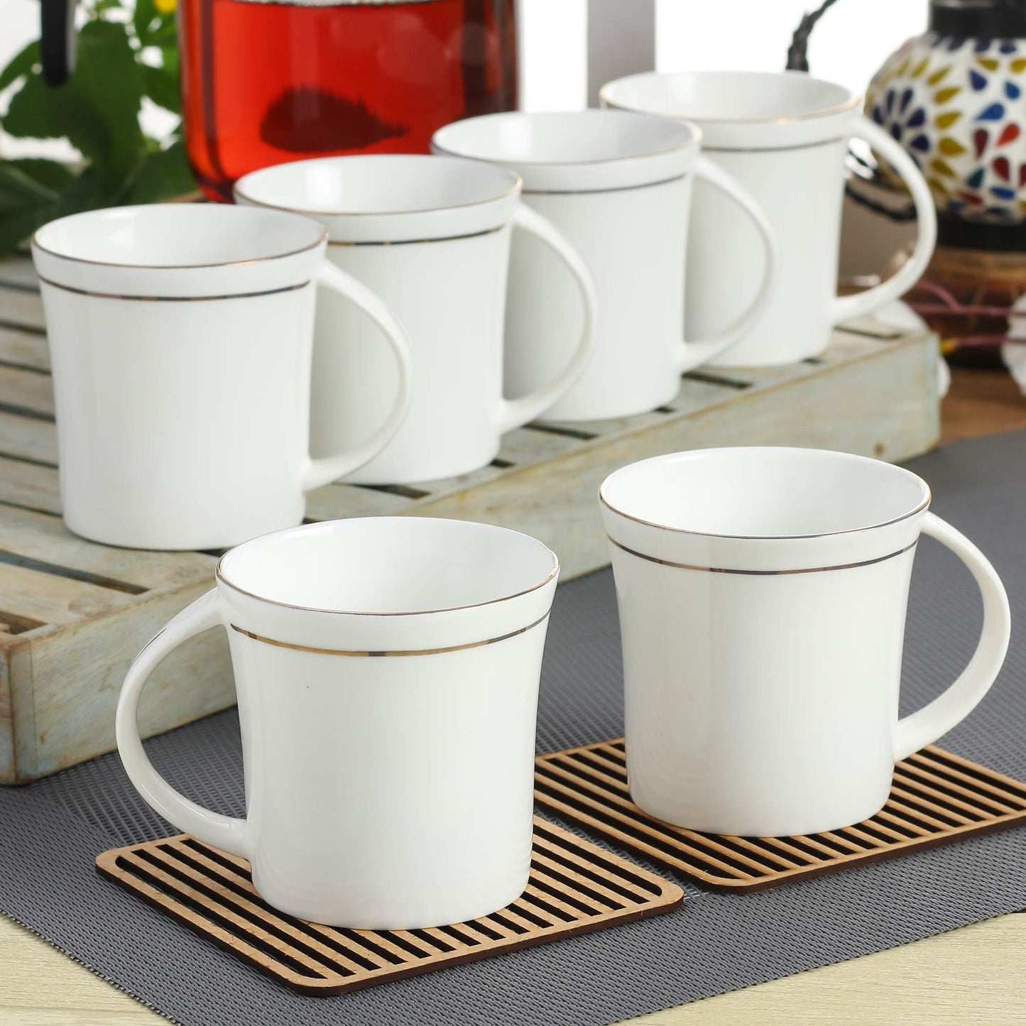 Clay Craft Elegant Gold Line Coffee/Tea Cups Set of 6 Perfect for Daily use 180 ml, White, Standard (Alton-Set of 6)