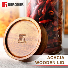 Bergner Acadia Borosilicate Glass Jars with Solid Wood Lid, Set of 2 Jars, 120ml Each, For Storing and Preserving Sugar, Flour, Tea, Coffee, Spices, Biscuits, Oats | Multipurpose Container for Kitchen
