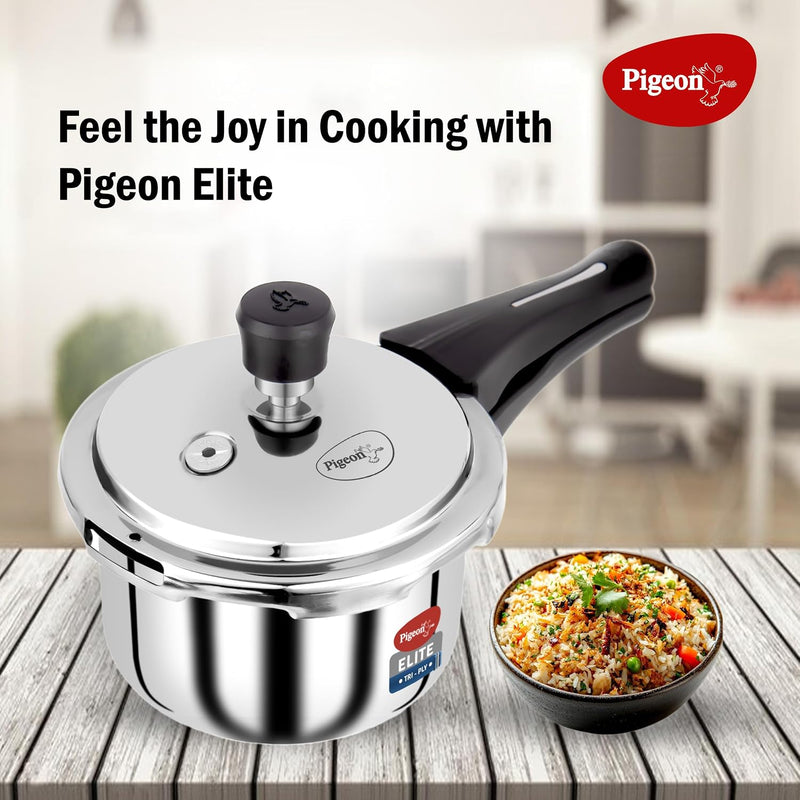 Pigeon by Stovekraft Elite Shine Tri-Ply Body Outer Lid Pressure Cooker, Induction and Gas Stove Compatible