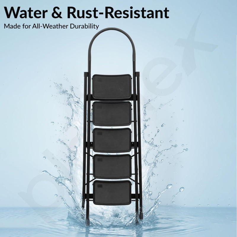 Plantex Hercules Pro 5-Step Foldable Ladder for Home with 150 kg Load Capacity/Heavy-Duty Steel Ladder/Anti-Slip Wide Step/Strong, Stable & Multi-Purpose (Black)-3
