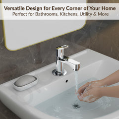 Plantex Pillar Cock Water Tap/Pure Brass Pillar Cock for Wash Basin with Teflon Tape/Single Lever Tabletop Basin Tap - (Flip, Chrome)-6