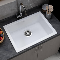 Plantex Quartz Acrylic Kitchen Sink/Undermount Sink for Kitchen with 10 Years Warranty by Plantex/Granite Single Bowl Kitchen Sinks with Coupling (Whiti-24x18 Inches)-1