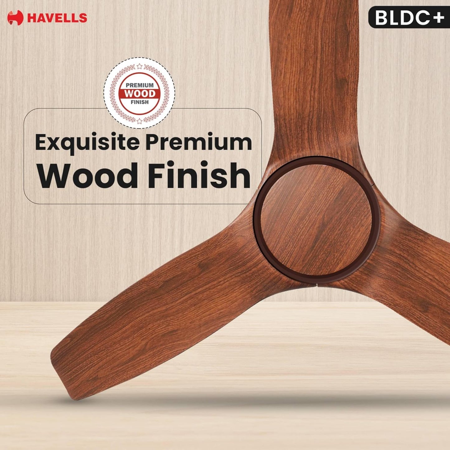 Havells Stealth Air BLDC Wood 1200mm Premium Ceiling Fan with 100% Pure Copper|5 Star Rating|Remote Controlled |Watt: 40|Air Flow: 245 cmm|Speed: 280 RPM|Free Installation |2 Year Warranty (Walnut)