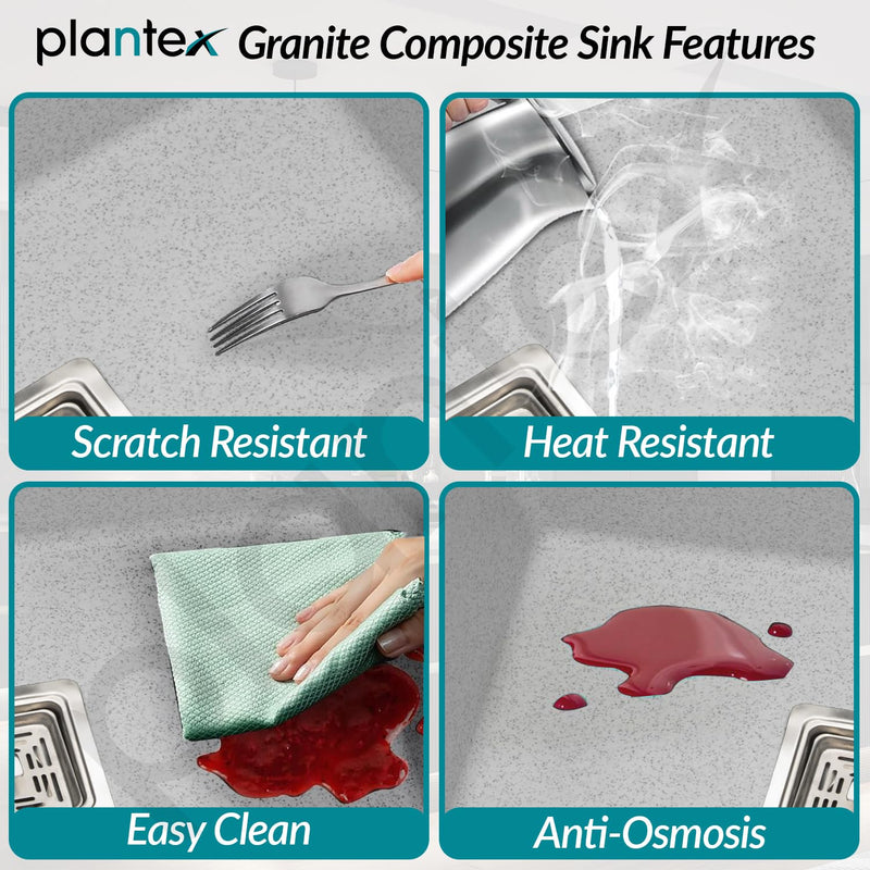 Plantex Quartz Sink for Kitchen/UV Protected Mosaic Grey Kitchen Sink/Granite Single Bowl Sink/Undermount/Topmount (Mosaic Grey-24x18 Inches)-3