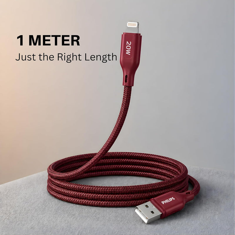 Philips DLC4130VI/94 20W iPhone Original Type-A to Lightning Fast Charging Cable (1m, Iron Red)