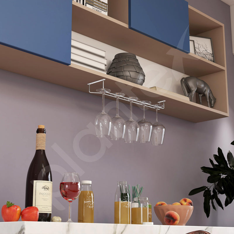 Plantex Stainless Steel Wine Glass Rack/Holder Upside Down Glass Hanging Organizer/Glass Hanging Stand for Pubs/Kitchen/Bars - (Single Line - L20 x W4.5 Inches), Tiered Shelf-3
