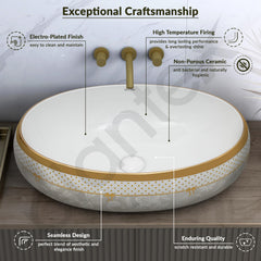 Plantex Tabletop Wash Basin for Bathroom/Designer Ceramic Basin/Countertop Vessel Sink Basin for Home/Hotel - (16016, White & Gold)-4
