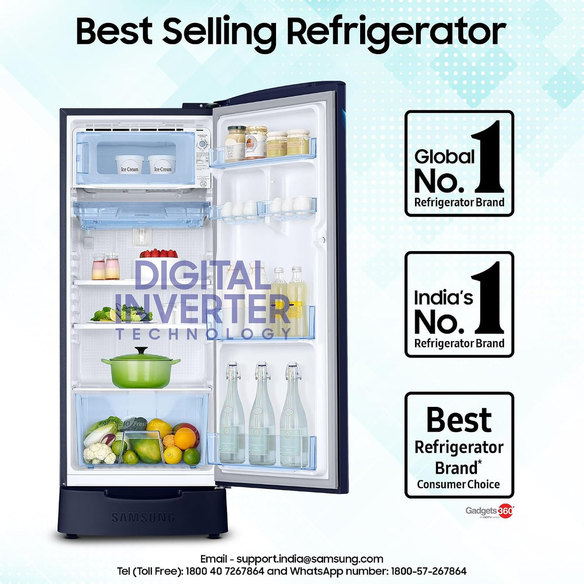 Samsung 183 L, 5 Star, Digital Inverter, Direct-Cool Single Door Refrigerator (RR20D2825UZ/NL, Midnight Blossom Blue, Base Stand Drawer)-4