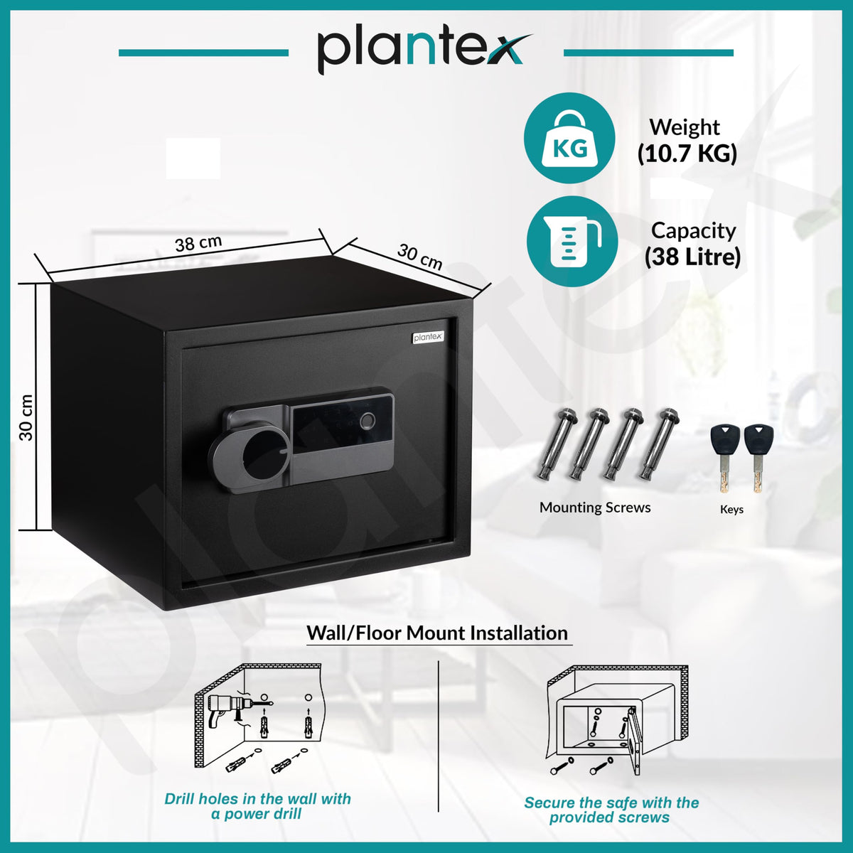 Plantex 38 Litre Digital Locker For Home/Safe Locker Box with Biometric/Touch Panel Display/Emergency Key Locks/Perfect Security Solution for Valuables/2 Years Warranty By Plantex - (Black)-4