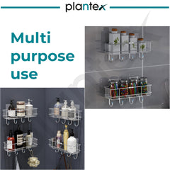 Plantex Stainless Steel Self-Adhesive Multipurpose Bathroom Shelf with Hooks/Towel Holder/Rack/Bathroom Accessories-Wall Mount - Pack of 4 (Chrome)-5