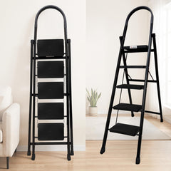 HOUZA Steel Ladder for Home 6 Steps Foldable with Anti-Skid Wide Steps (30cm x 20cm) | 6 Step Ladder for Home Use with D-Shape Rods | Secure Lock | 150 Kg Capacity Folding Ladder | 5 Year Warranty