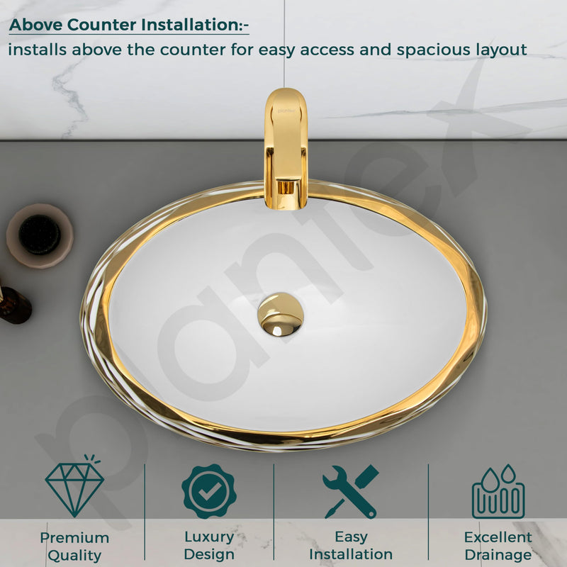 Plantex Table Top Wash Basin For Bathroom/Designer Ceramic Basin/Countertop Vessel Sink Basin - Indo-European Collection (EQTT-593, 23.5 x 15 x 7 Inch)-4