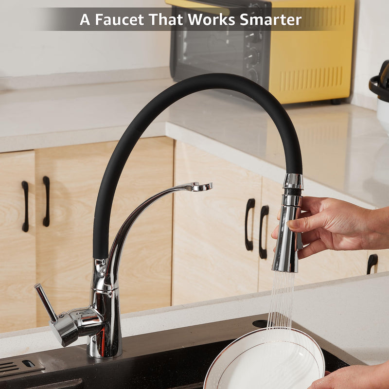 Plantex Designer Kitchen Sink Faucet/Pull Out Faucet for Kitchen Sink with 360‚° Rotatable Flexible tap for Kitchen Sink Deck Mounted -(Chrome & Black)-2