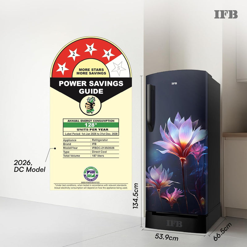 IFB 187L 4 Star Advanced Inverter Direct-Cool Single Door Refrigerator with 30 Hrs Cooling Retention, Big Vegetable Box, 4 Year Super Warranty & Base (IFBDC-213DYBPED)-2