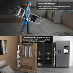 Plantex Big Foot 4 Step Ladder for Home/Fully Aluminium Folding Ladder/Wide Anti-Skid Steps (Black-Silver)