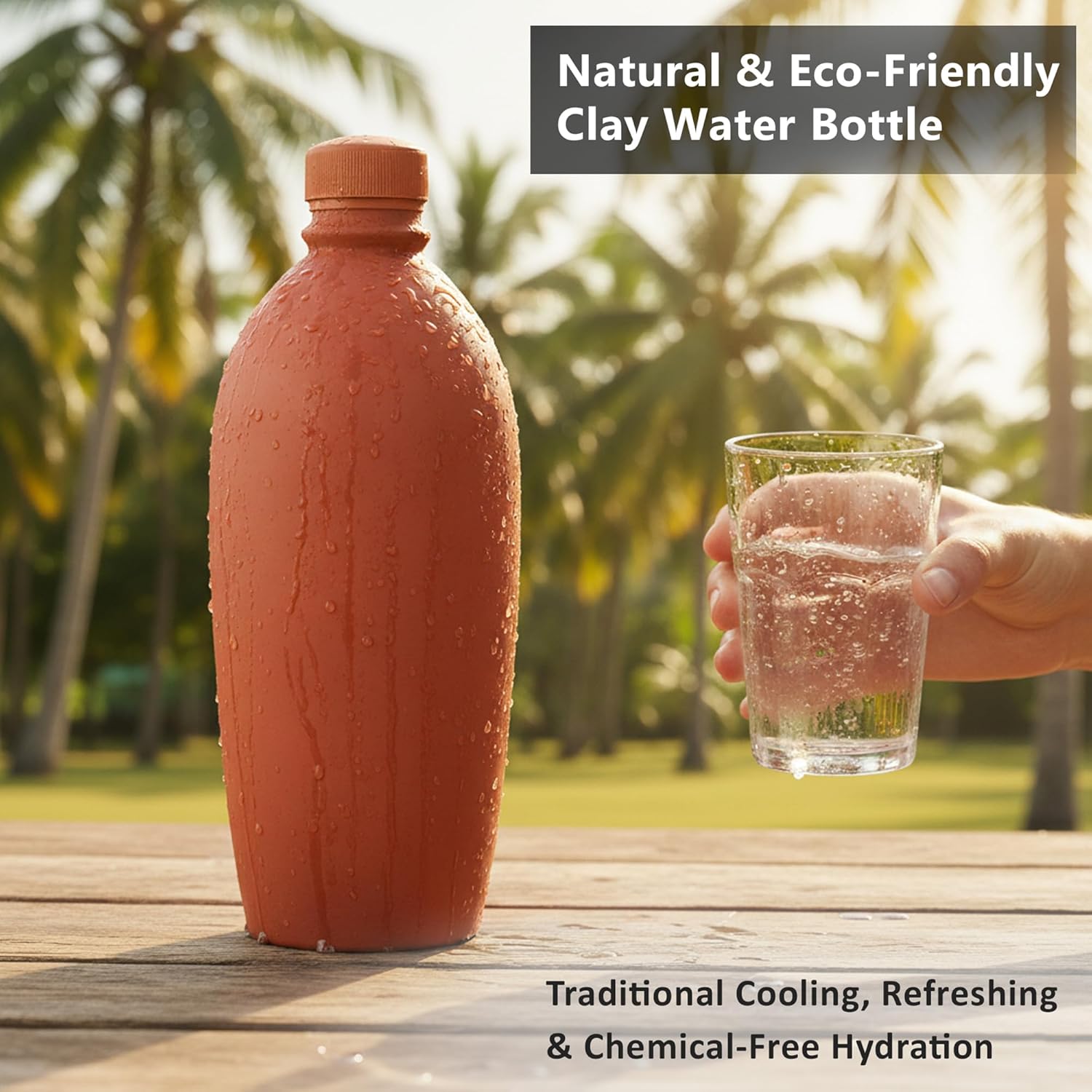 BS Natural Handcrafted Clay Water bottlei | Natural Mitti Ki bottle for Cold Drinking Water | Eco-Friendly Earthen Water Pot | Traditional Terracotta (Water Bottle 1 Liter Pack of 1)