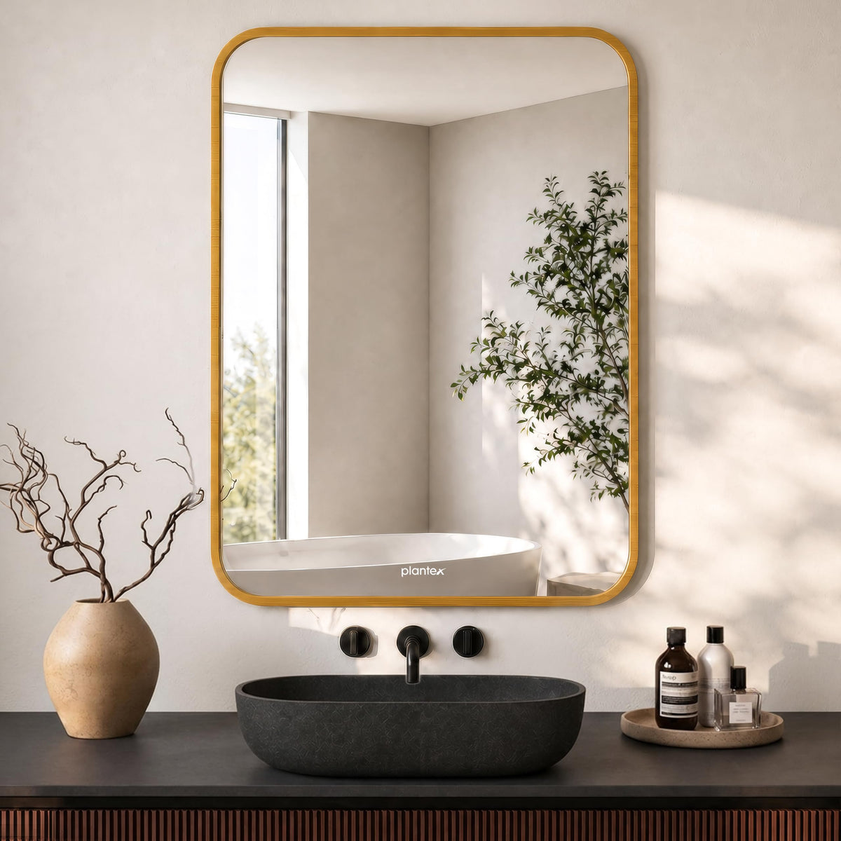 Plantex Aluminium Frame Mirror for Wall/Rectangle Wall Mount Mirror for Bedroom/Dressing Room/Living Room/Entryway - (20x28 Inch-Gold)