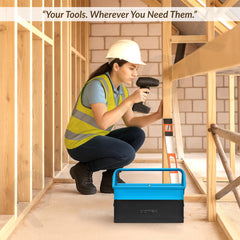Plantex Metal Tool Box for Home Use/3 Cabinet Empty Tool Kit Box/Tools Box/Tool Organizer for Essential Tools With Large Capacity & Strong Handle - (Blue & Black)-4