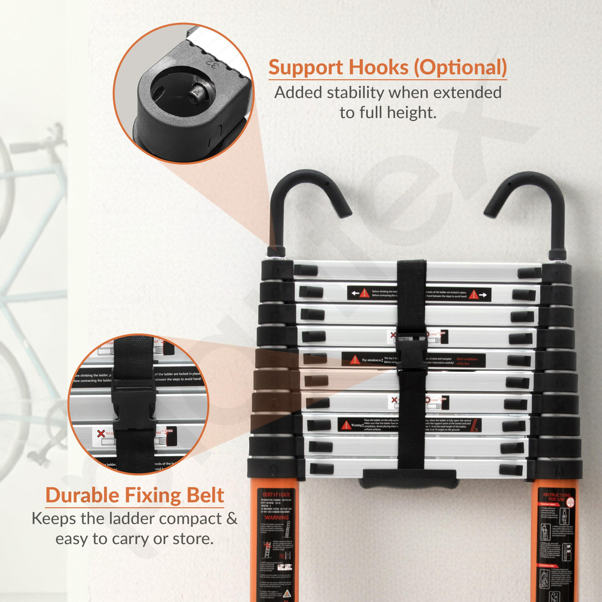 Plantex 14.5 feet (4.4m) Telescopic Ladder/Durable Steps/Collapsible Ladder for Home or Outdoor Work/Aluminium Telescopic Ladder - (Orange)-4