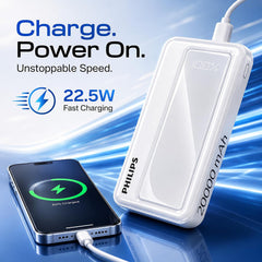 Philips 20000mAh 22.5W Fast Charging Power Bank (Alba White) with Digital LED Display