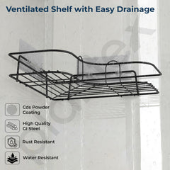 Plantex Corner Shelf for Bathroom Wall/Bathroom Organizer Without Drill/Kitchen Shelf/Bathroom Corner Shelves/Steel Bathroom Shelf- Pack of 2 (Black,CED Powder Coated)-2