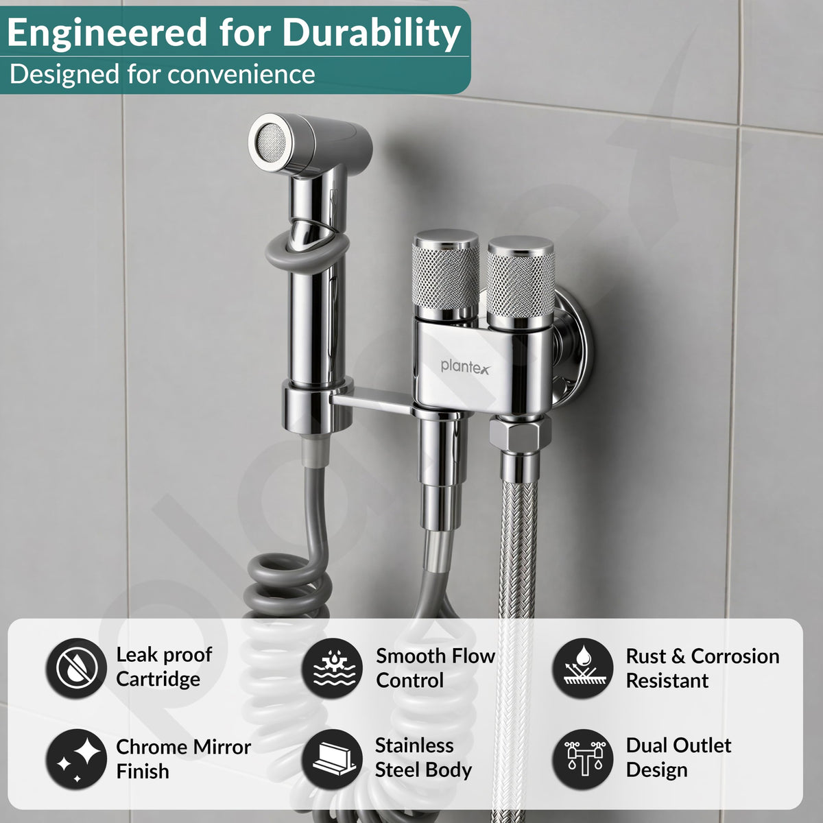 Plantex Jet Spray for Toilet/Health Faucet with Shower Hose/ABS Handheld Bidet Spray/2-in-1 Dual Control Valve/Bathroom & Kitchen Chrome-2