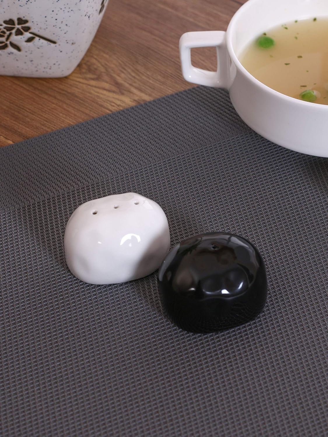 Clay Craft Basics Cruet Set/Salt and Pepper Shaker, Stone Look, White and Black, 2 Pcs