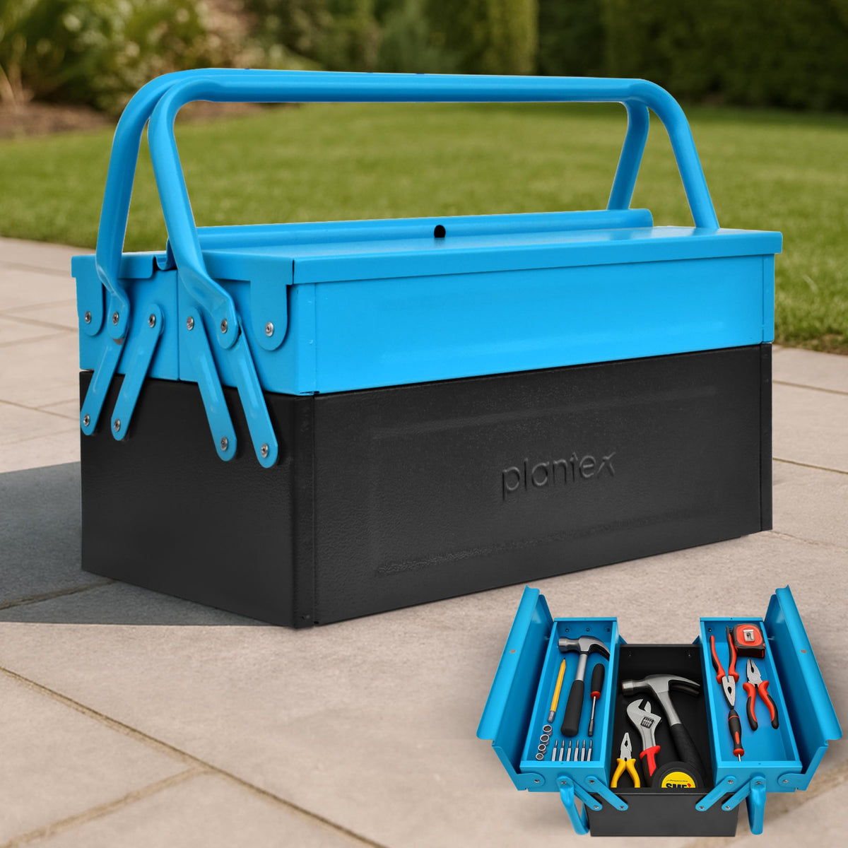 Plantex Metal Tool Box for Home Use/3 Cabinet Empty Tool Kit Box/Tools Box/Tool Organizer for Essential Tools With Large Capacity & Strong Handle - (Blue & Black)-1