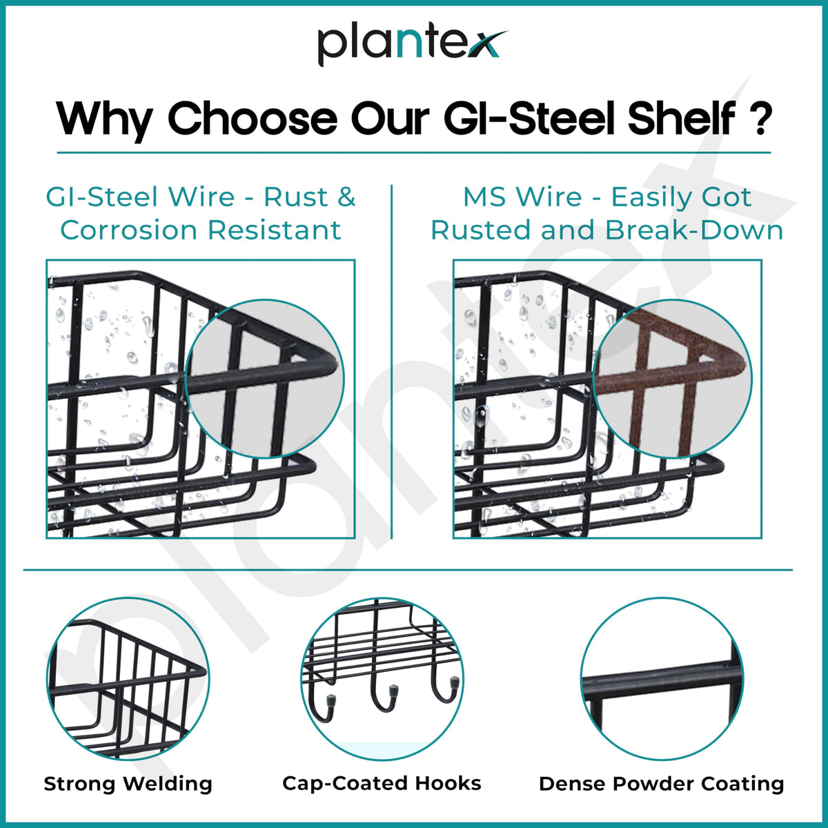 Plantex Multipurpose Bathroom Organiser Without Drill/GI Steel Self-Adhesive Shelf/Wall Mounted Shelf for Bathroom with Hooks- Pack of 2 (Black,Powder Coated)-6