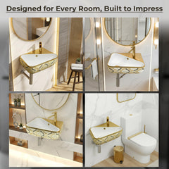 Plantex Ceramic Designer Washbasin for Bathroom/Wall Hung Wash Basin/Rectangle Basin for Home/Office/Hotel (17.5x10.5x5 Inch - White & Gold)-4