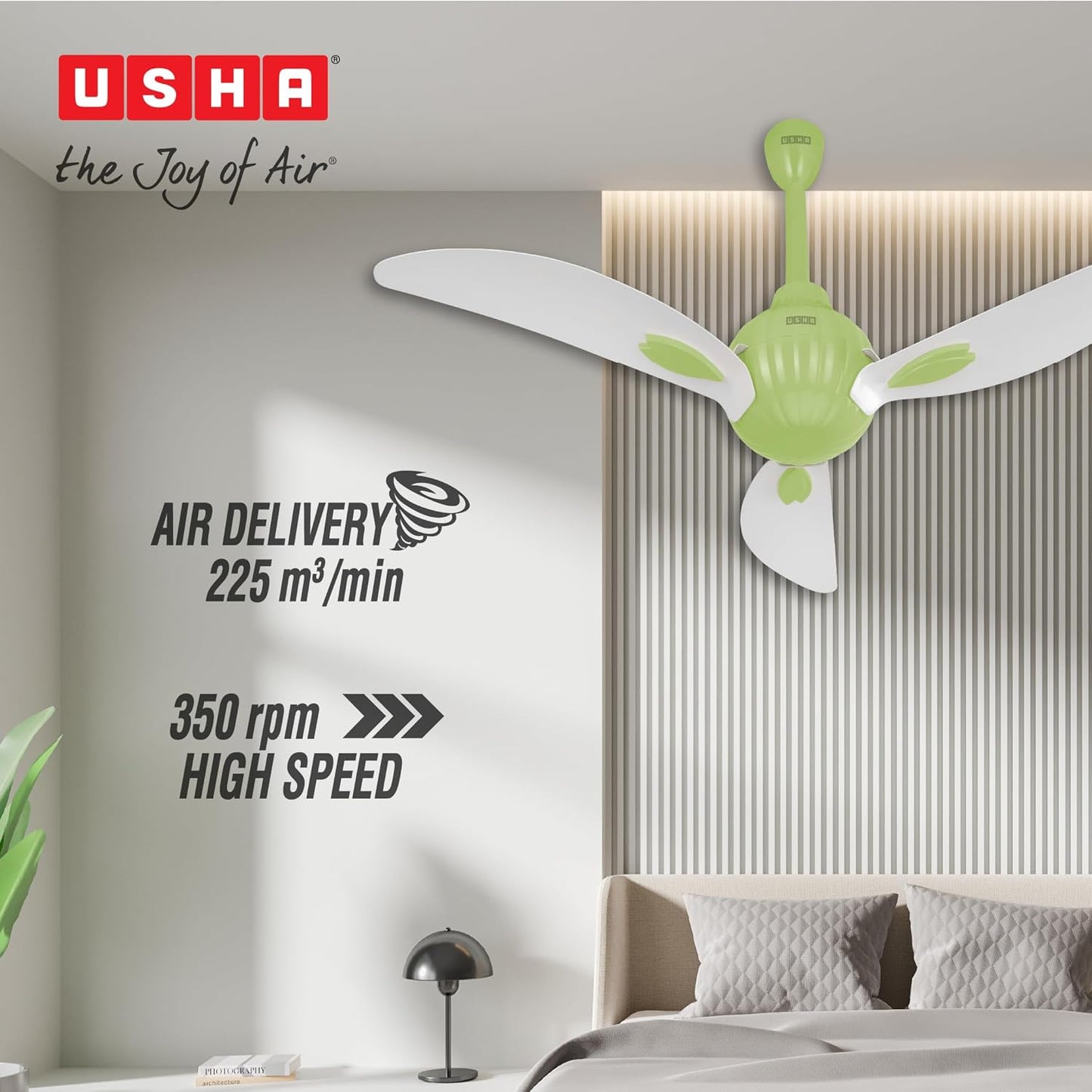 USHA New Bloom Series Helenium (Inspired by Helenium) BLDC Ceiling Fan with Bi-Directional Feature | Sleep/Boost/Timer Modes | RF Remote | Whisper-Quiet | Dust-Resistant (White & Light Green)