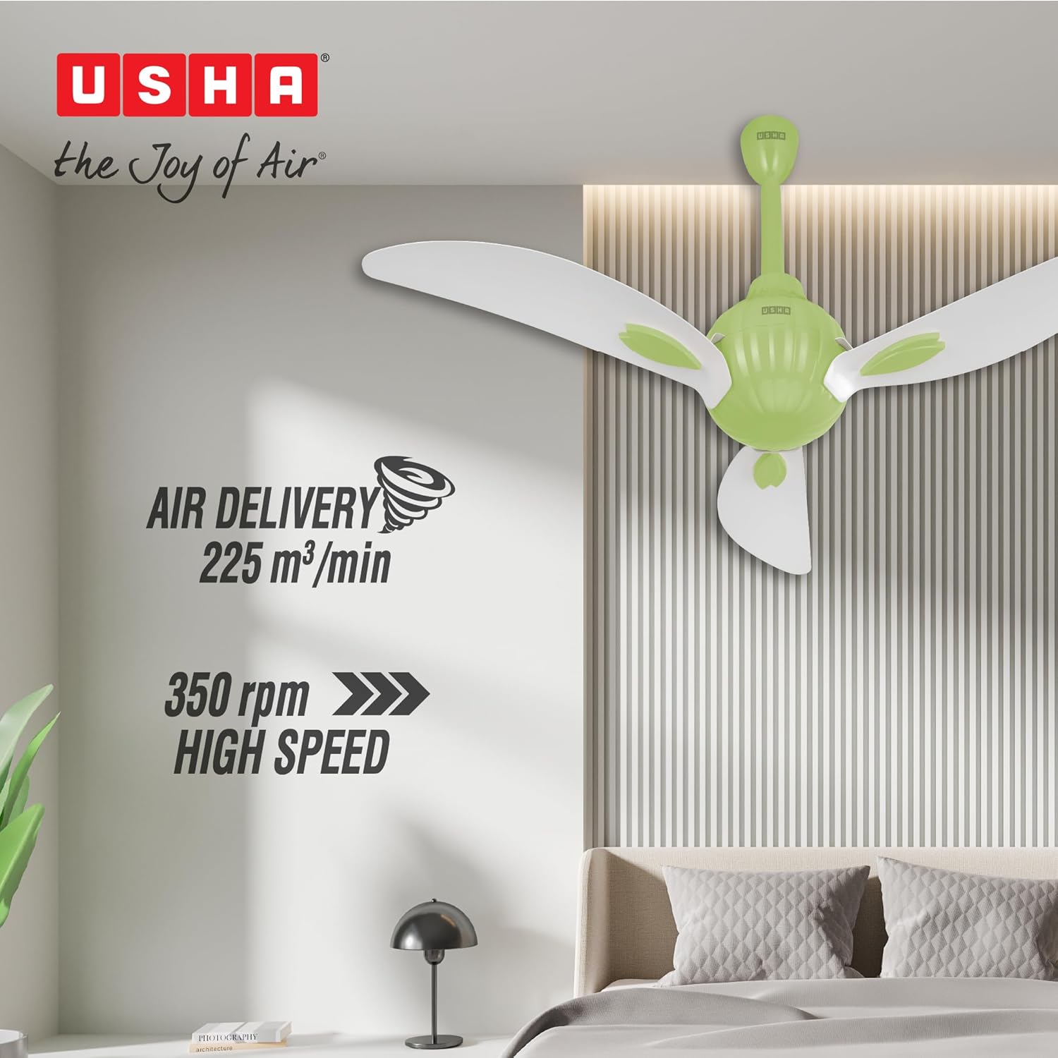 USHA New Bloom Series Helenium (Inspired by Helenium) BLDC Ceiling Fan with Bi-Directional Feature | Sleep/Boost/Timer Modes | RF Remote | Whisper-Quiet | Dust-Resistant (White & Light Green)