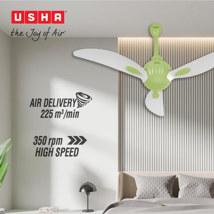 USHA New Bloom Series Helenium (Inspired by Helenium) BLDC Ceiling Fan with Bi-Directional Feature | Sleep/Boost/Timer Modes | RF Remote | Whisper-Quiet | Dust-Resistant (White & Light Green)