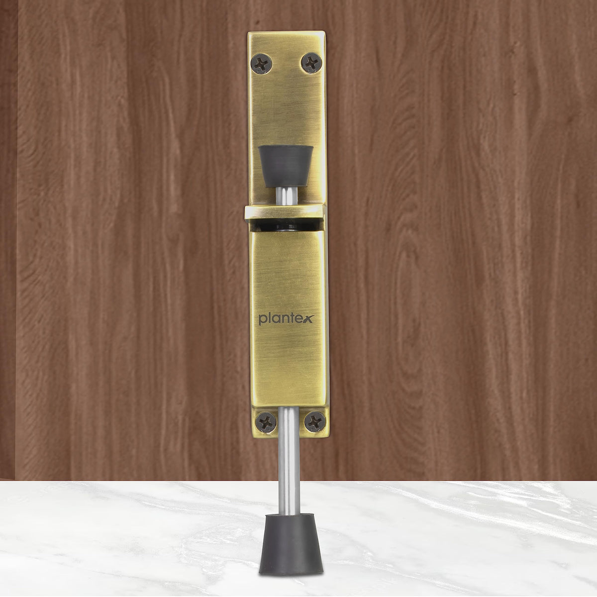 Plantex Kickdown Door Stopper Spring Loaded Telescopic Step On/Off Door Stopper Rubber, Adjustable Heavy Duty Door Locks Holder Stops/Release by Foot/Door Stop - (Brass Antique)-2