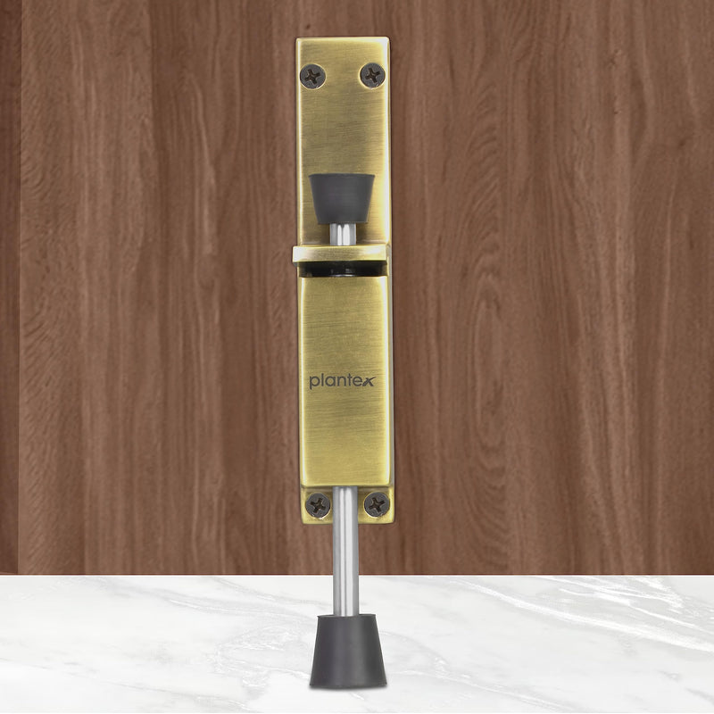 Plantex Kickdown Door Stopper Spring Loaded Telescopic Step On/Off Door Stopper Rubber, Adjustable Heavy Duty Door Locks Holder Stops/Release by Foot/Door Stop - (Brass Antique)-2