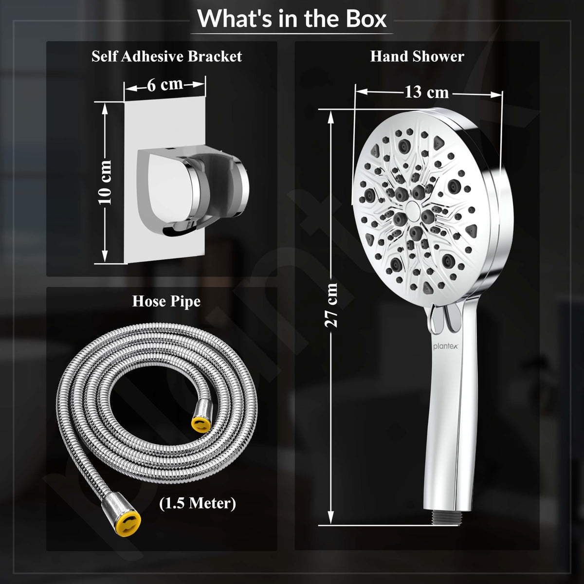 Plantex Abs Hand Shower For Bathroom/5 Inch Round Multi-Function 8 Mode Shower Hand/Hand Shower Set With 1.5 Meter Flexible Tube Pipe With Self Adhesive Bracket - (Chrome)-3
