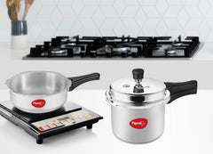 Pigeon by Stovekraft Mini Combi Aluminium Pressure Outer Lid Cooker Set, 2 and 3 Litres with Common Lid (12610) - Silver