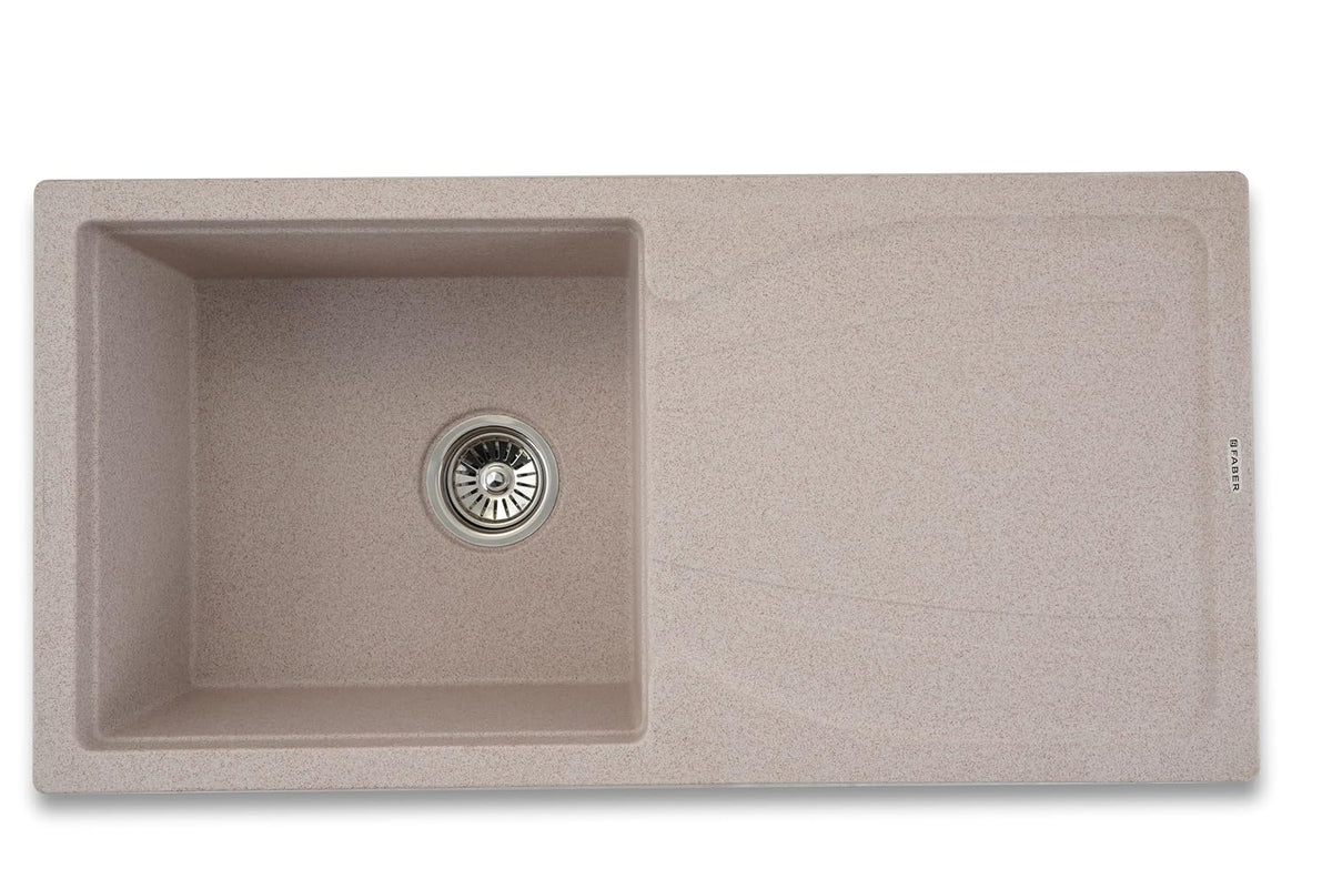 Faber Verona Ingranite34"X17"Single Bowl Sink with Drainboard|Includes Plumbing Waste Kit|25 Years Warranty|Silent,Scrat