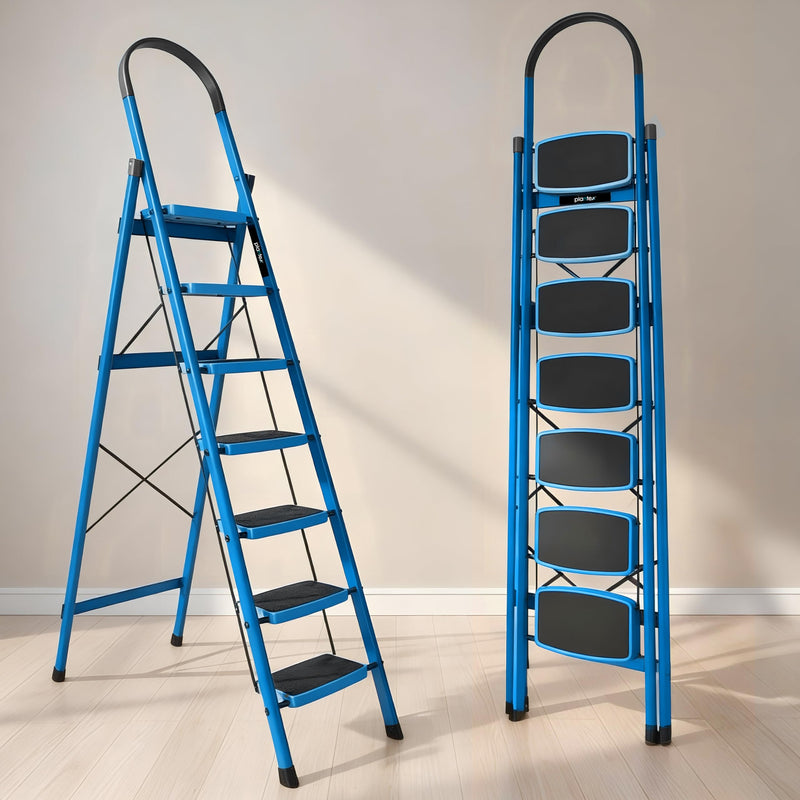 Plantex Premium 4 Step Steel Ladder/Ladder for Home/Wide Anti-Skid Wide Step Ladder/Capacity Upto 150 Kg (Blue & Black)