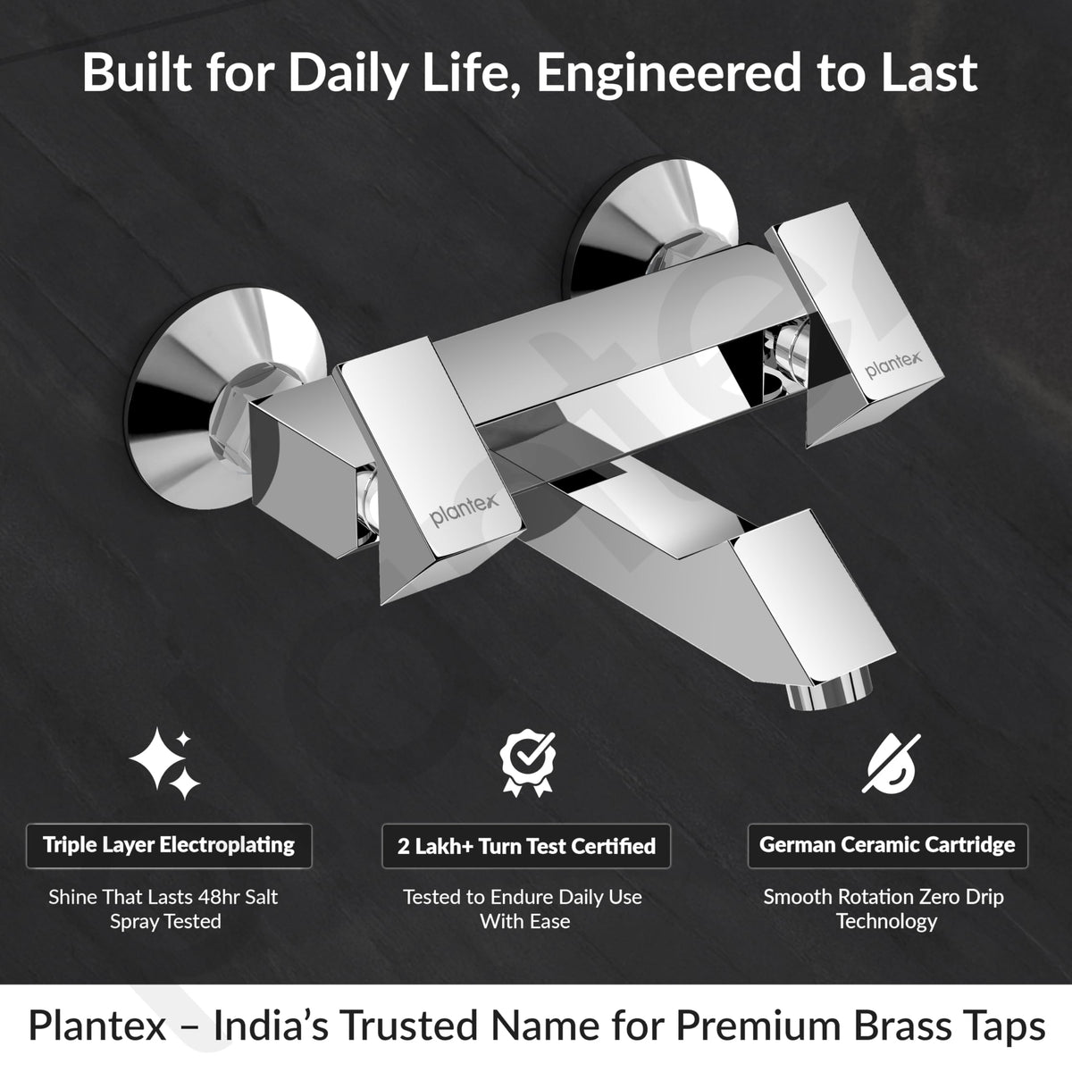 Plantex PRI-316 Pure Brass Non Telephonic Wall Mixer with Water Saving Technology Tap/Mixer Tap for with Brass Wall Flange and Teflon Tape-7 Year Warranty (Chrome)-2
