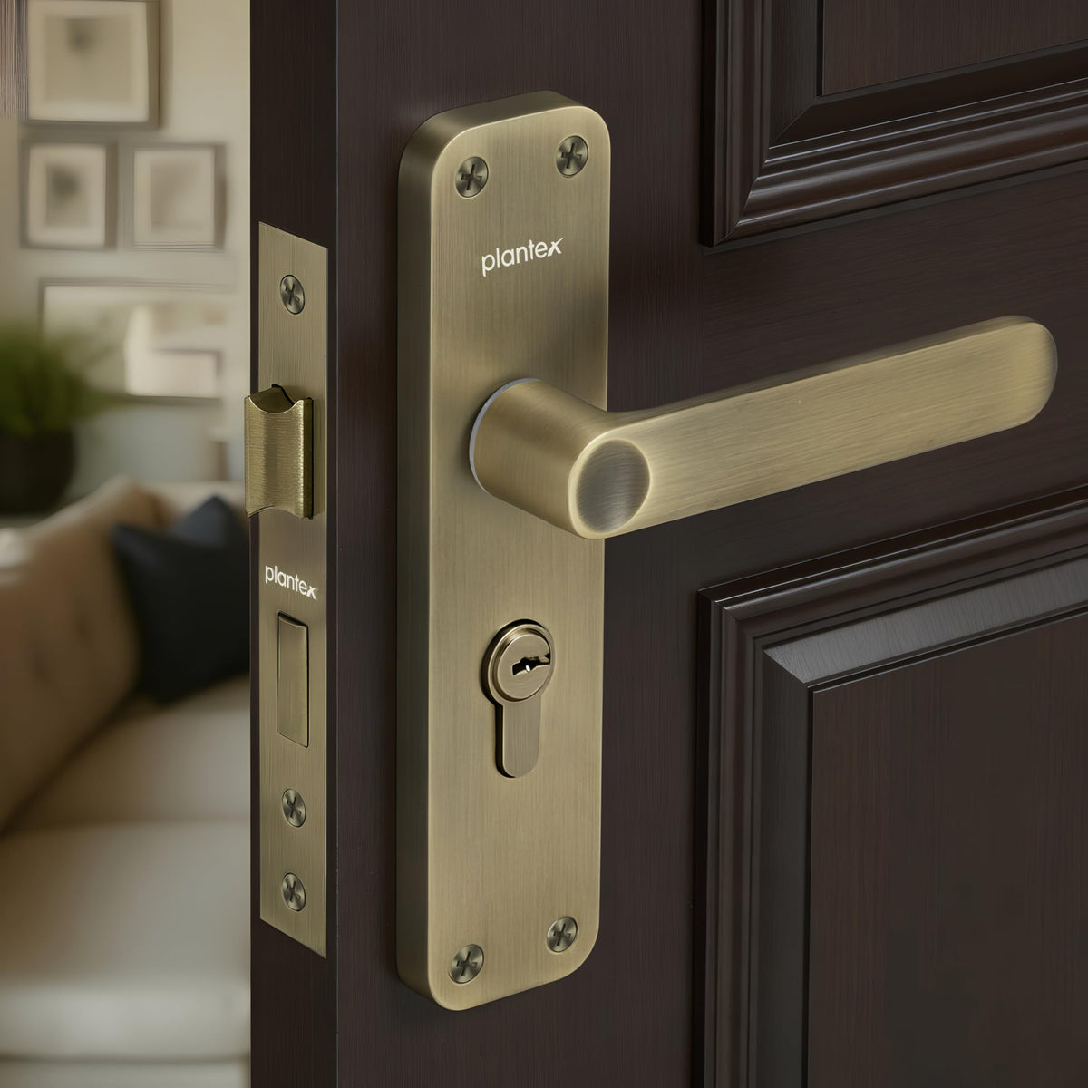 Plantex Heavy-Duty Door Lock/Door Handle Set with 3 Years of Warranty/Mortise Lock with 3 Keys, Brass Lockbody & Cylinder (8136 - Brass Antique)
