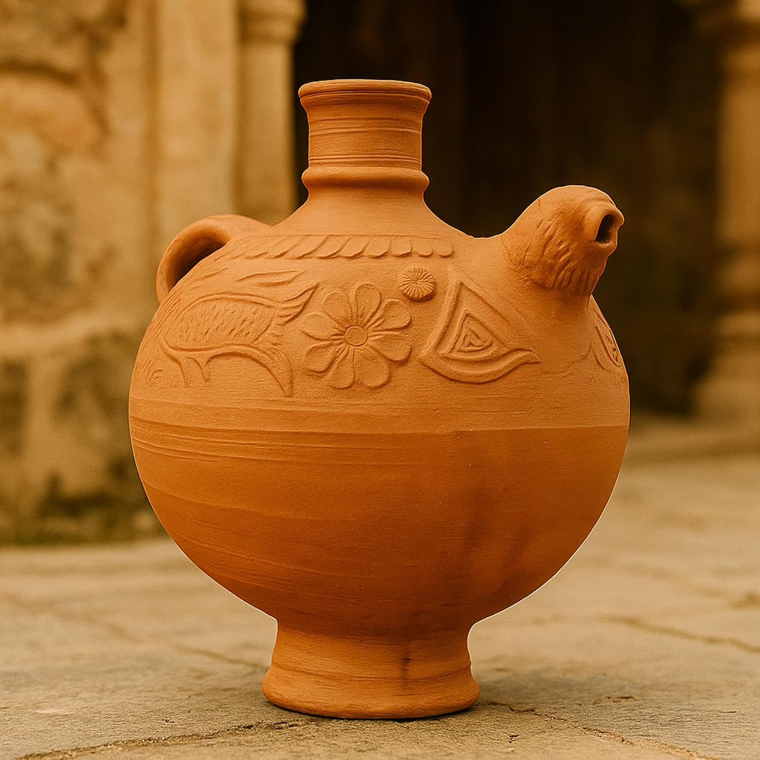BS Natural Handcrafted Clay Water Surahi | Natural Mitti Ki Surahi for Cold Drinking Water | Eco-Friendly Earthen Water Pot | Traditional Terracotta (Surai, 5-6 Liter)