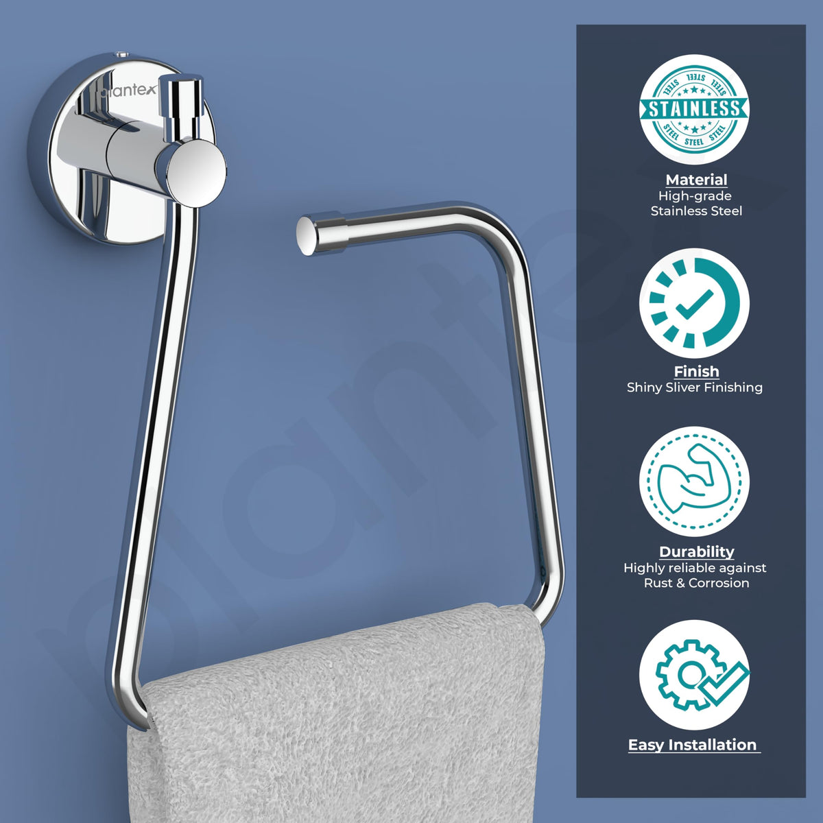 Plantex Stainless Steel Towel Ring for Bathroom/Napkin-Towel Hanger/Wash Basin/Bathroom Accessories - (Chrome-Rectangle) - Pack of 3-4