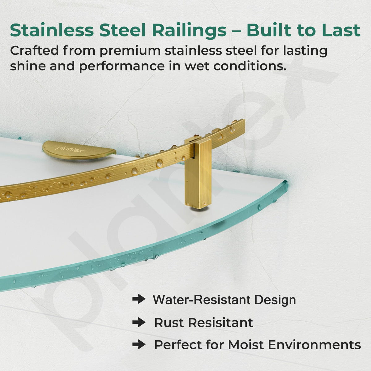 Plantex Premium Frosted Glass Corner Shelf for Bathroom/Storage Glass Shelf - (12x12 in,Brass Antique-Pack of 1)-3