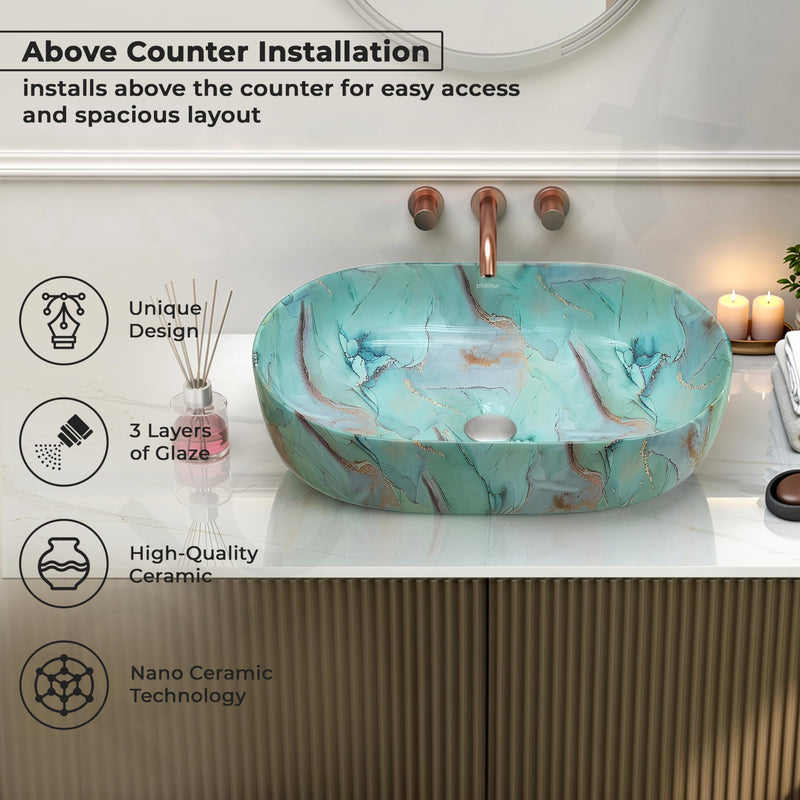 Plantex Ceramic Matt Tabletop Wash Basin for Bathroom/Designer Hand Wash Sink/Oval Countertop Bathroom Sink/Home/Office (21.5 x 13.5 x 6 Inch)-2