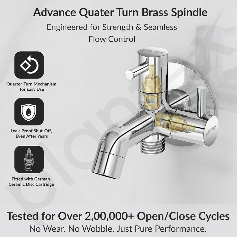 Plantex Pure Brass Two-Way Bib Cock Tap with Water-Saving Aerator/Compatible with Washing Machines/2 in 1 Tap -7 Year Warranty -(ICO-907-Chrome)-3