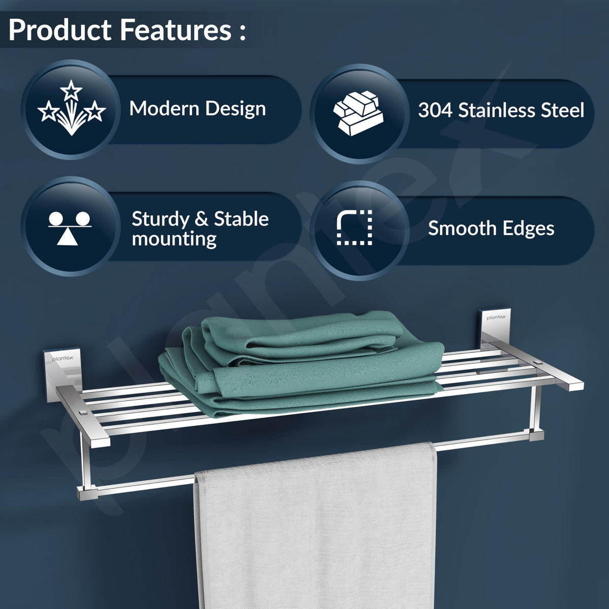 Plantex 304 Grade Stainless Steel 24 inches Long Towel Rack for Bathroom/Towel Rod/Towel Hanger Wall Mounted/Bathroom Accessories - Senso (Chrome)-2