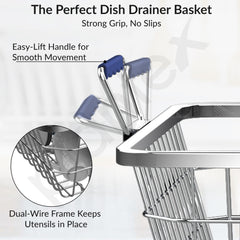 Plantex Dish Drainer Basket/Steel Utensils Basket Drainer/Utensil Stand for Kitchen with Rubber Grip Handle & Cutlery Drainer Tub (Small Size - 48 x 37 x 20 cm)-6