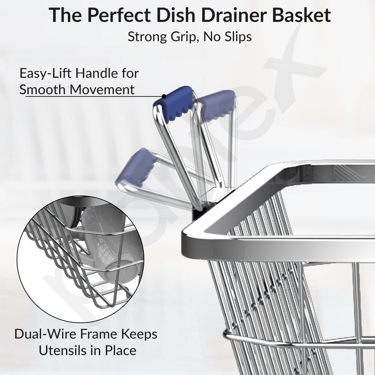 Plantex Dish Drainer Basket/Steel Utensils Basket Drainer/Utensil Stand for Kitchen with Rubber Grip Handle & Cutlery Drainer Tub (Small Size - 48 x 37 x 20 cm)-6