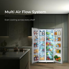 Midea 560 L Side by Side Refrigerator, Inverter Compressor, Multi Air Flow Cooling, Water Dispenser (MDRS704FGF46 Frost Free, Energy Efficient, Large Capacity, Bru-Steel Finish)